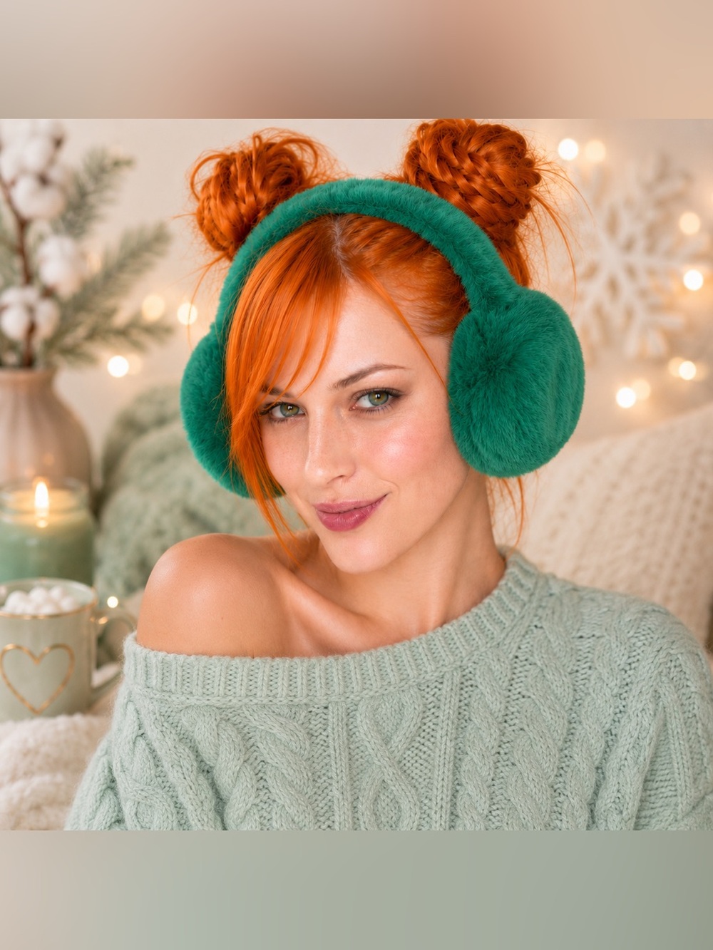 Green Faux Fur Ear Miffs Nwot